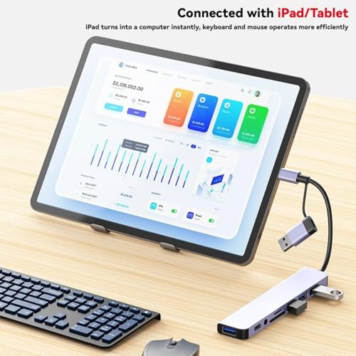 Image of 8-in-1 USB C Hub Multiport Adapter - Type-C Docking Station with 4K HDMI, VGA, Ethernet, 3 USB 3.0 Ports, SDCard Reader, PD Charging - Compatible with MacBook, Dell, HP,Type C Laptops