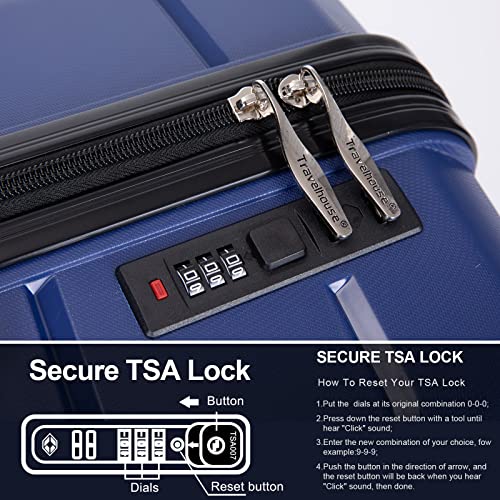 Hardshell Suitcase Spinner Wheels PP Luggage Sets Lightweight Suitcase with TSA Lock,3-Piece Set (20/24/28),Navy3