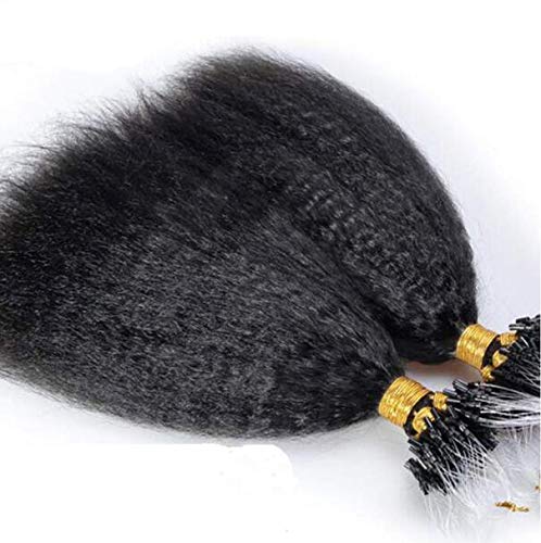 Micro Loop Hair Extensions Brazilian Remy Human Hair Kinky Straight 100g Per Pack Human Hair Coarse Straight Micro Rings Hair (14inch, Natural Color)