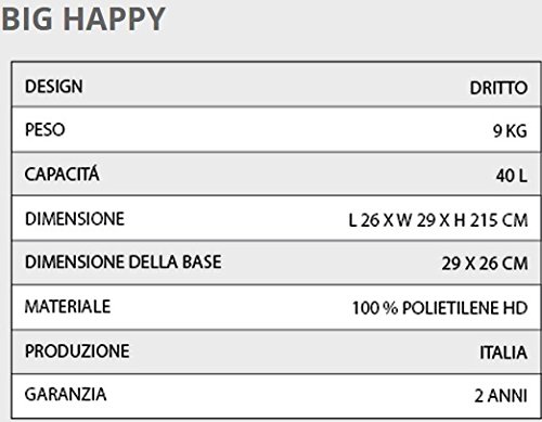 Arkema F620/2009 Big Happy Five Prysznic solarny z polietylenu HD, odporny na promieniowanie UV i wapień, idealny do intensywnych środowisk morskich, pojemność 36 l, waga 10 kg, wysokość 215 cm, z