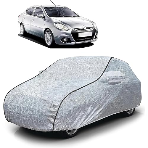 Image of Sulfar 100% Waterproof Car Body Cover Compatible with Mirror for Renault Scala (Triple Stitched, Full Bottom Elastic, Magic Silver with Black Piping)