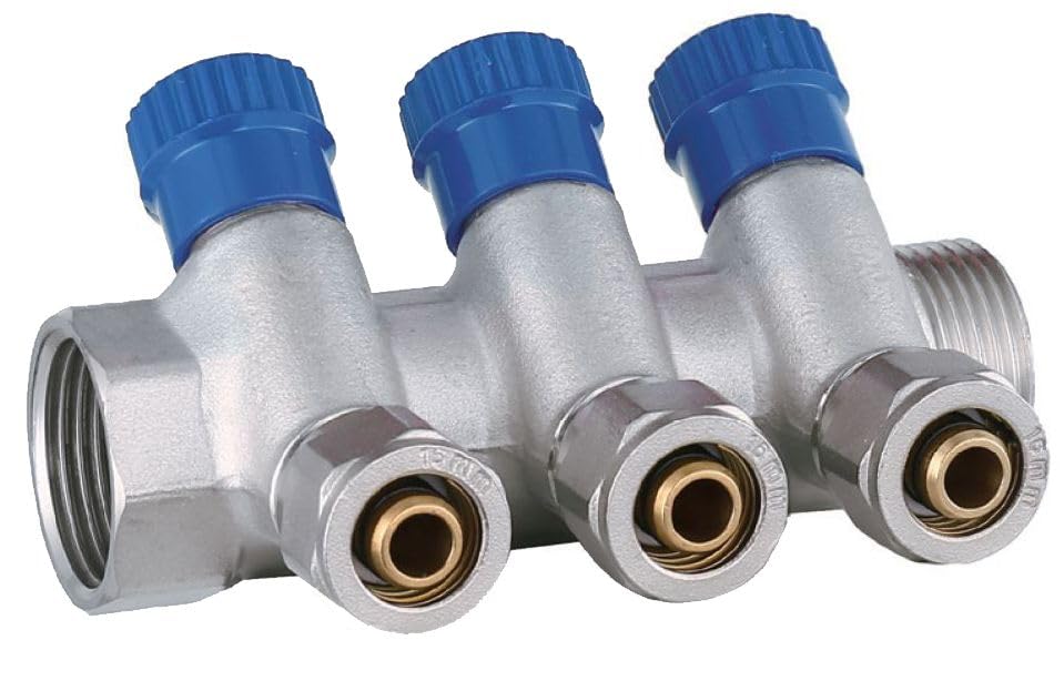 AQUA HEATING Kaltwasserverteiler Wasserverteiler Kaltwasser Trinkwasser Heizung Industrie Wasseranschluss-Verteiler 1 Zoll x 16 mm PEX 3 Kreise
