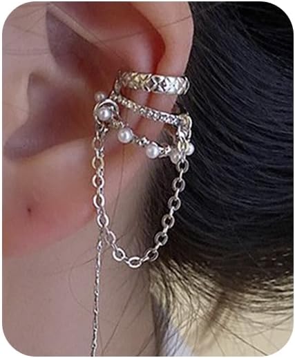 1PCS Ear Cuffs Non Piercing Gold Ear Cuff Earrings for Women Hoop Chain Earrings Dangle Hypoallergenic Clip on Earrings Adjustable Cartilage Earrings Gifts