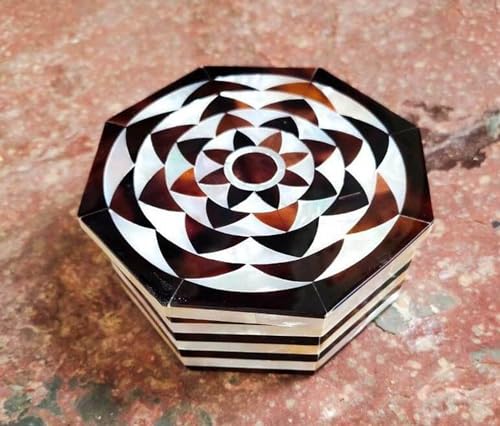 Boîte à bijoux en marbre blanc véritable, coffret de luxe octogonal - 3