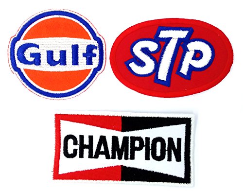 Set_MOTOR005 - Gulf Oil Race Team Patch, Auto Racing Patches Set - Motor Patches - Applique Embroidered patches - Iron on Patches - Backpack Patches - STP Oil Patches, Champion Patch, Gulf Patch