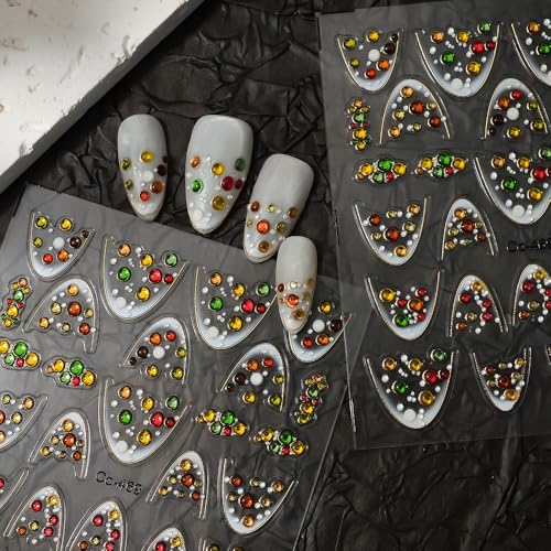Image of Colorful French Tip Nail Stickers for Nail Art White Ombre Nail Decals with Jelly Design 5D Embossed Self Adhesive Nails Art Stickers for Women Girls Manicure DIY Decoration Accessories Supply