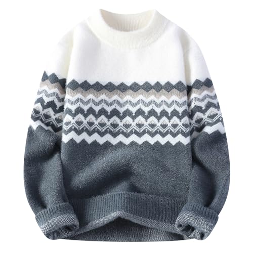 Sweater Men Crewneck Long Sleeve Sweaters Casual Pullover Sweater Cable Knit Pullover Plus Size Warm Winter Tops Gray