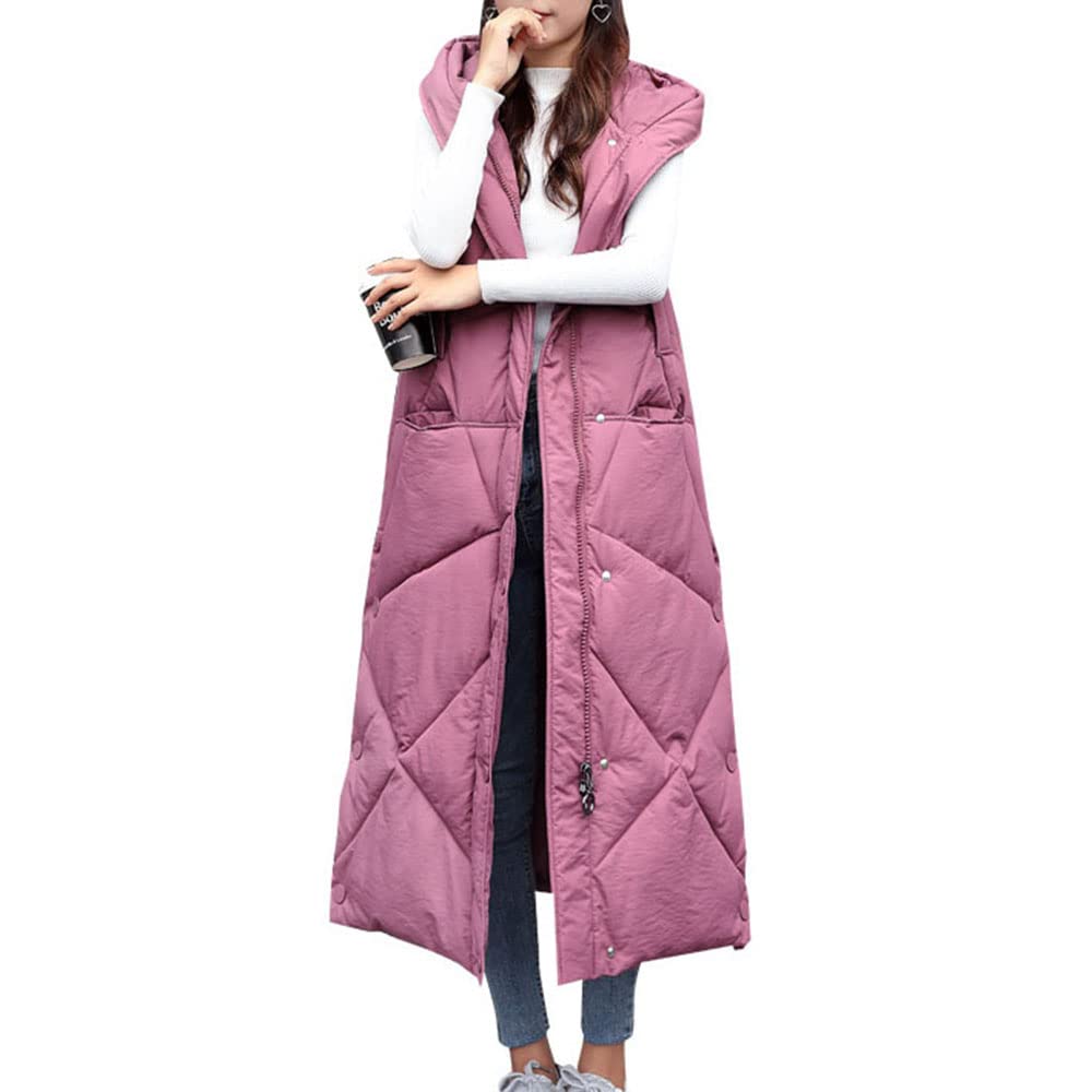 Gilet in Piumino Donna Gilet Trapuntato Autunno Invernali Smanicato Piumino Canottiera Mode Leggermente Imbottito Giacca con Cappuccio Gilet con Tasche Casual con Cerniera Outerwear,Rosa,XL