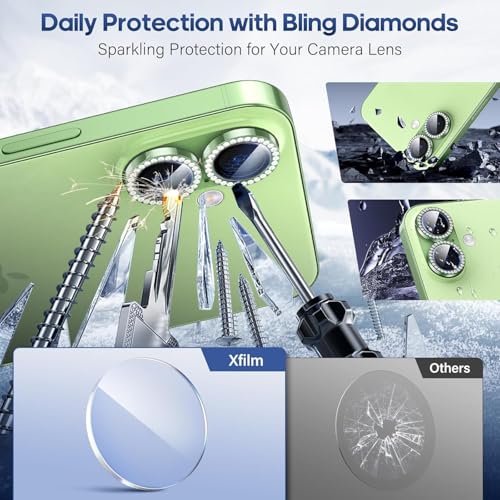 Image of for iPhone 17 Camera Lens Protector Bling, Individual Diamond Metal Ring with 9H Hardness, Scratch-Proof Camera Screen Protector, Stylish Accessories, Case Friendly (Green)