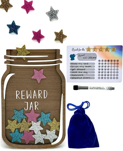 Image of Trader Z's Kids- Premium Wooden Star Reward Jar, Chore Chart, Toddler and Kids Potty Training, Classroom and Teacher Gifts, Boys and Girls Behavior Chart, Magnetic Reward Chart for Kids.