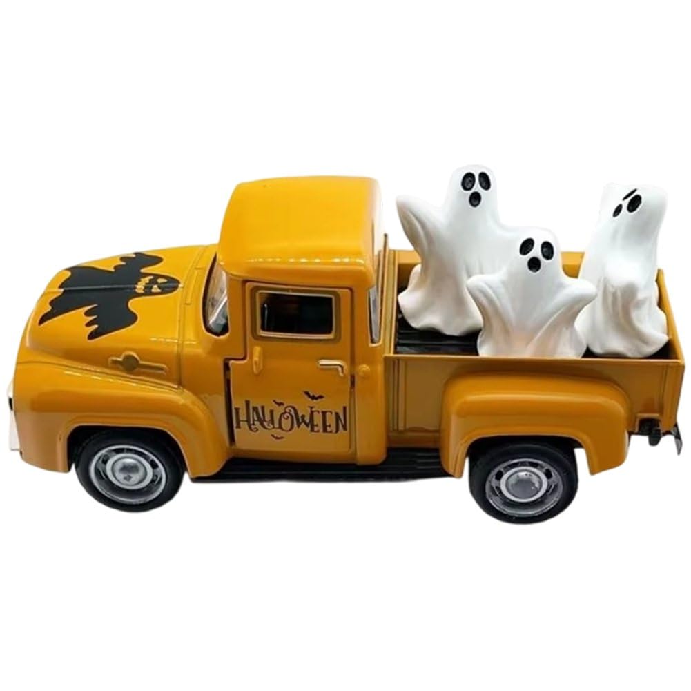 Vbsqic Halloween Truck Model, 1set Halloween Ghost Truck Decor for Farmhouse Kitchen Centerpiece, Mini Cute Ghost Tiered Tray Decor