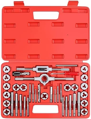EFFICERE 40-Piece Premium Tap and Die Set, SAE Unified Screw Thread, Size #4 to 1/2” | Include UNC Coarse, UNF Fine and NPT Threads | Essential Threading Tool Kit with Complete Handles and Accessories