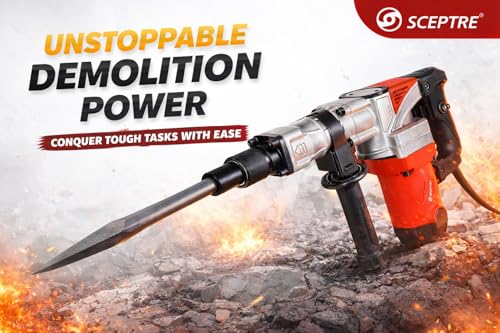 Image of SCEPTRE 1250W Demolition Hammer Concrete Breaker Machine | 7 KG Heavy-Duty Electric Jack Hammer with Flat & Pointed Chisels, Carry Case | 2000 BPM for Trenching & Chipping