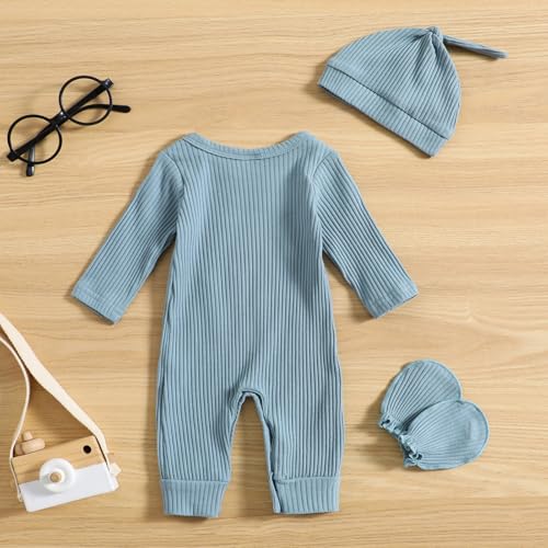 GRNSHTS Newborn Baby Boy Romper Coming Home Outfits Letter Print Bodysuit Jumpsuit+Hat+Gloves 3PCS Clothes Set3