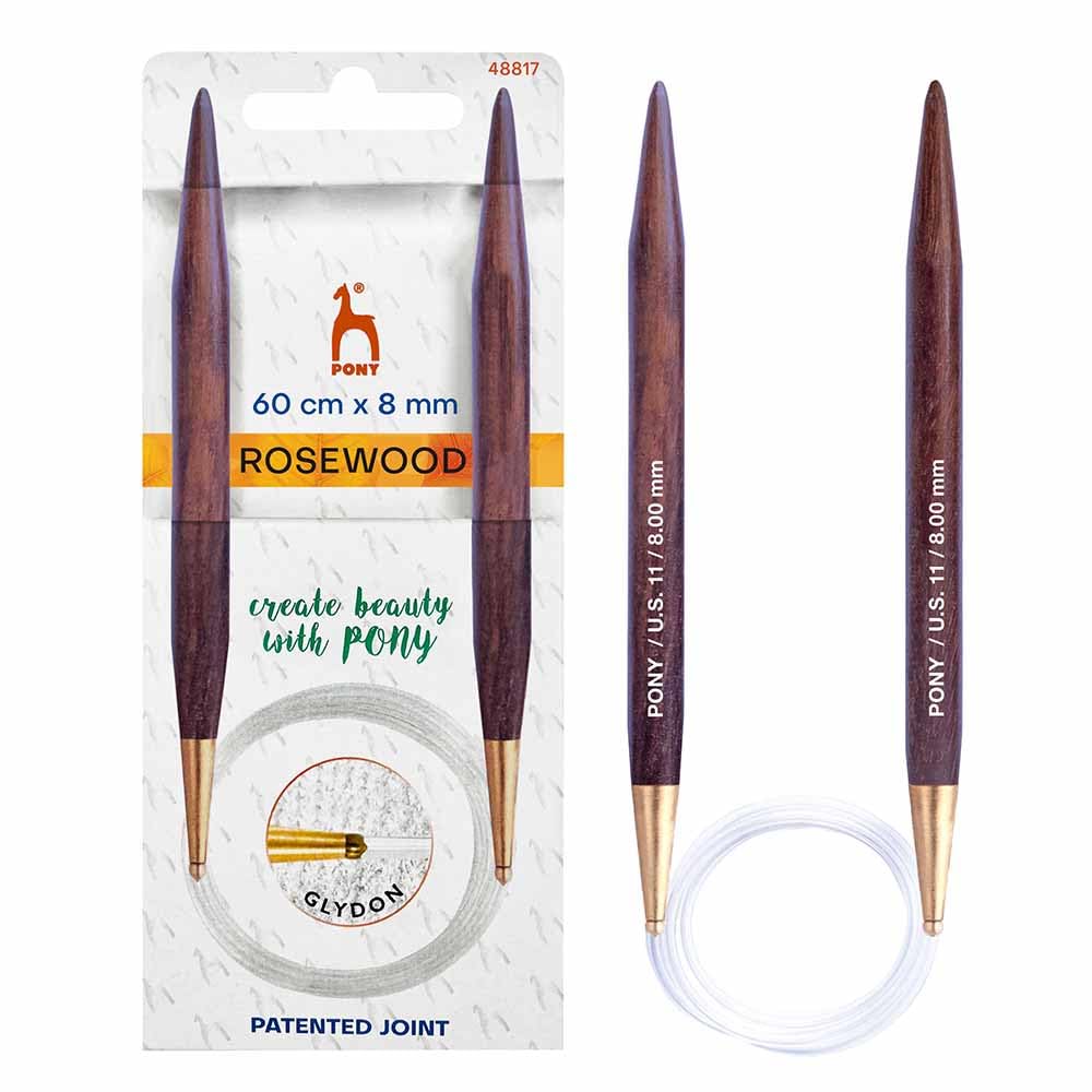 Pony Rosewood Circular Knitting Needles 60cm 8.00mm - One Piece