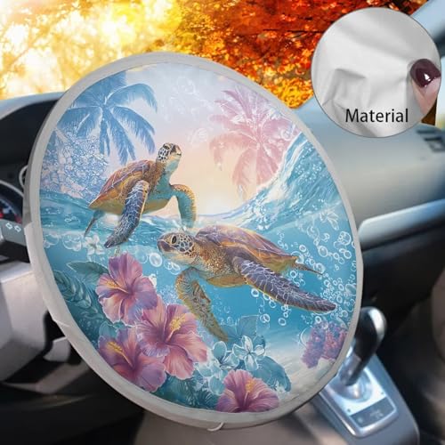 Image of Hawaiian Turtle Steering Wheel Cover Protector Foldable Car Steering Wheel Sun Shade Cover Block UV Rays Cool Car Accessories Universal Steering Wheel Shield