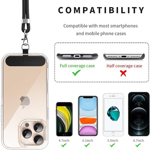 Anfire Handyband Universal für alle Smartphones, Handy Lanyard zum umhängen mit Pad,Handyband Kordel Kette für Outdoor, Reise, Unterweg Handy-Halterung,Einstellbar und Abnehmbar, Schwarz