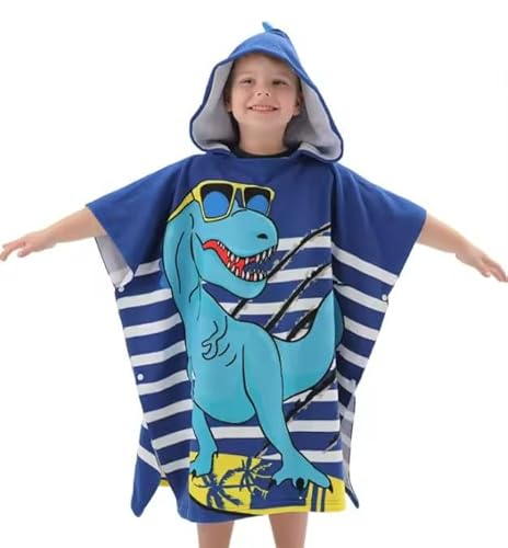 Buyers Arena. Kids Hooded Poncho Towel. Soft Microfiber Bath Robe for Boys & Girls. Unicorn & other Designs. Absorbent & Quick-Dry. For Swimming, Beach, Bath & Travel (Blue Dinosaur 75x150cm 6-12yrs)