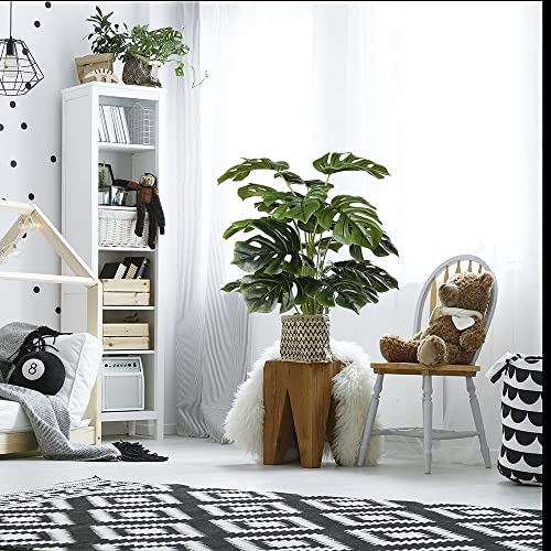 Image of Dekorly Artificial Palm Plants - Faux Turtle Leaf, Fake Monstera Tropical Large Palm Tree Leaves for Outdoor UV Imitation Decorations (12 Leaves | Without Pot)