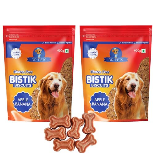 Image of Dr. Pets Pack of 2 (900g Each) Bistik Dog Biscuits Apple Banana Flavor | Gluten Free Dog Treats | Crunchy Daily Snacks for Puppies & Adult Dogs | Natural Ingredients | Supports Digestion & Bone Health