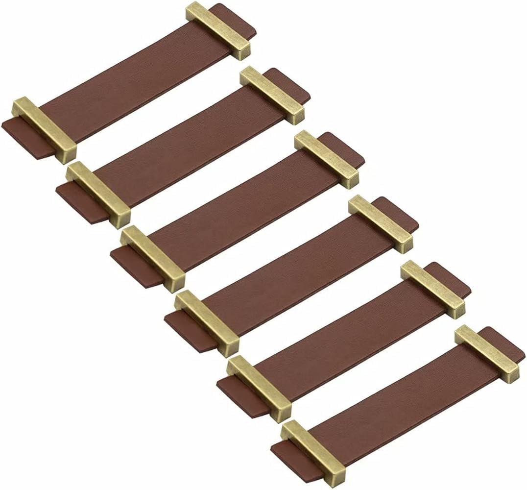Kuayeocf Dark Brown 6 Pcs Zinc Alloy Handmade Leather Cabinet Dresser Handles Drawer Pulls Furniture(,Hole Distance 96 Mm)