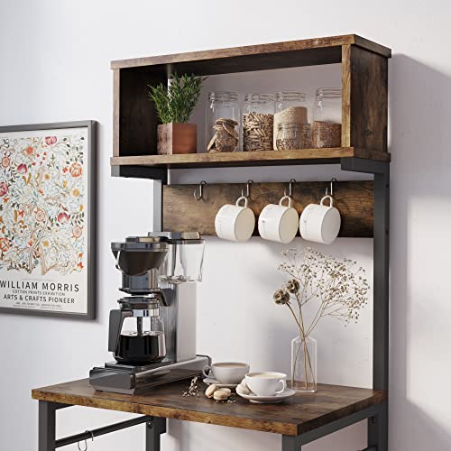 Bestier Kitchen Baker's Rack Microwave Oven Stand Kitchen Shelf With Hutch 8 Side Hooks Coffee Station Utility Storage Shelf For Kitchen Dining Room Living Room #TOP5