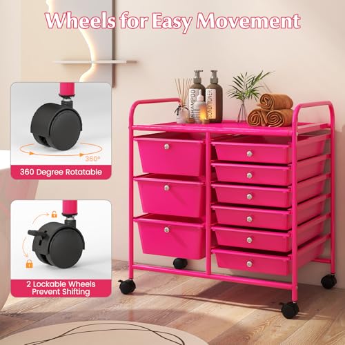 Image of LDAILY 9 Drawer Rolling Storage Cart, Rolling Cart with Drawers for Classroom, Art Supply Craft Organizer on Wheel with Metal Frame & Handles for Home Office School