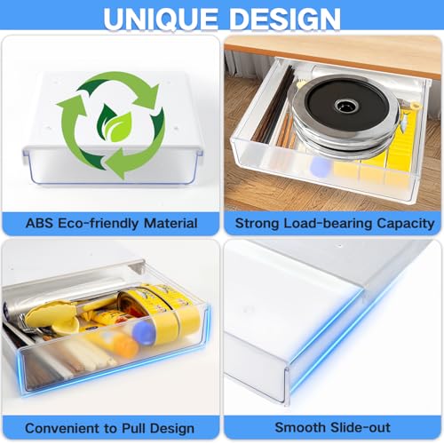 Self-adhesive Under Desk Drawer Organizer, 2 Pack Table Hidden Slide Out Large Storage Mounted Desktop Pencil Holder Tray Drawers for Office Home School Stationery Kitchen (Large,  image 5