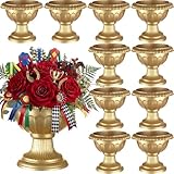 Vesici 12 Pcs Gold Urn Vase for Centerpieces Wedding Table Decoration Centerpieces Gold Compote Bowl Vase 6.48'' Wide 5.9'' High Vintage Plastic Flower Vases for Wedding Home Birthday Party Decor