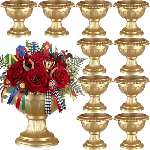 Vesici 12 Pcs Gold Urn Vase for Centerpieces Wedding Table Decoration Centerpieces Gold Compote Bowl Vase 6.48'' Wide 5.9'' High Vintage Plastic Flower Vases for Wedding Home Birthday Party Decor