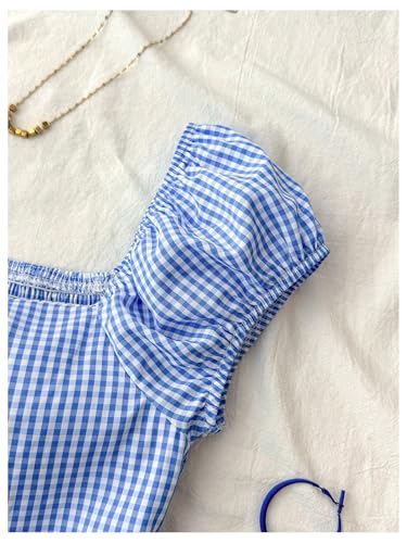 SOLY HUX Girl's Plaid Gingham Tops Sweetheart Neck Puff Sleeve Peplum Cute Summer Blouse4