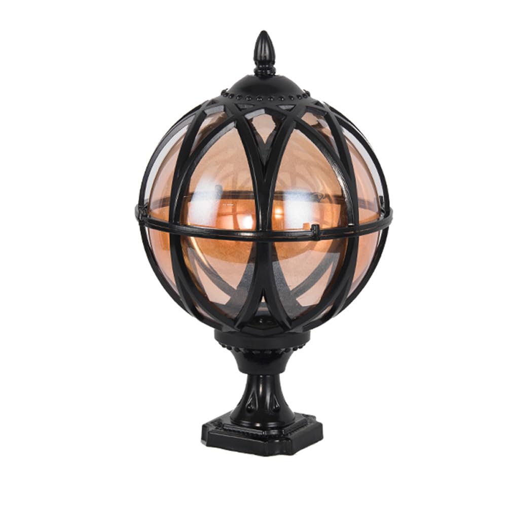 Outside Housing Post Caps Light Victoria Globe Column Caps Lights With Amber Glass Pillar Lamps Waterproof Fence Deck Caps Lanterns Outdoor Hardwired E26 Landscape Lights For Mailbox Yard Path Lights