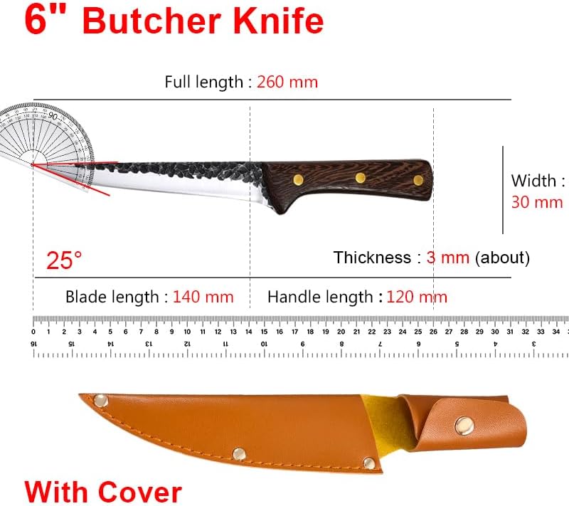 Meat Cleaver,Cleaver Knife 6 Inch Stainless Steel Meat Cleaver Boning Knife Forging Kitchen Chef Butcher Knife Slicing Fish Knife Wood Handle Cooking Tools