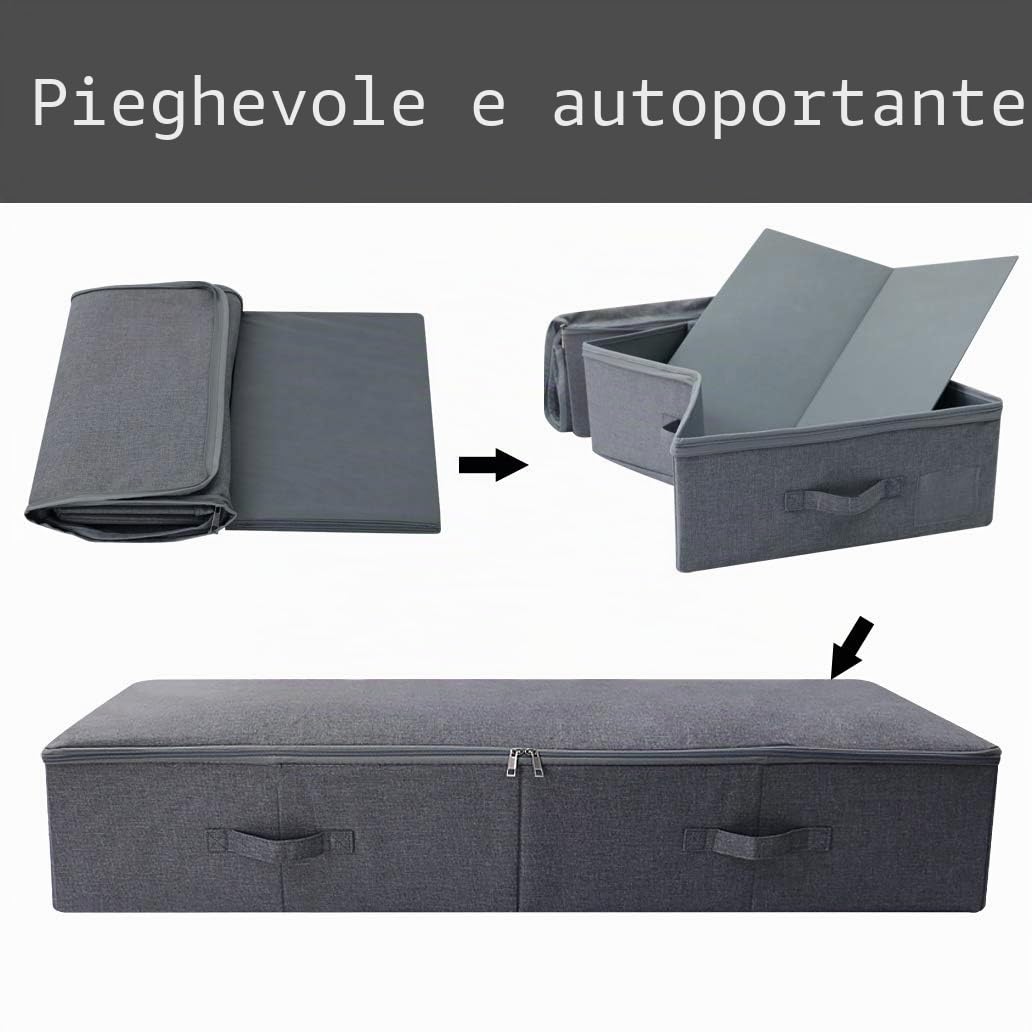 Confezione da 2, grandi scatole rigide sotto il letto per copriletti, coperte queen/king, pannelli in plastica interni, stabili e indeformabili, colore nero/grigio