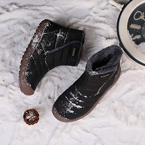SILENTCARE Mens Winter Mid-Calf Snow Boot Fur Warm Waterproof Slip On Outdoor Athletic(Men 12 M US, Black1)