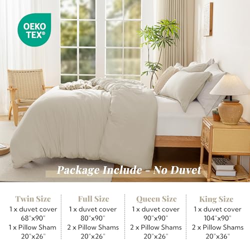 Image of MILDLY Duvet Cover King Ultra Soft Comforter Cover Set 3pcs, Beige | Washed Microfiber Cotton-Like, Breathable Comfort, Hidden Zipper, 8 Corner Ties, OEKO-TEX Certified, Fade Resistant