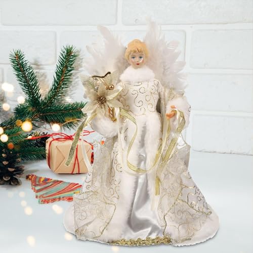 Árbol de Navidad copa de ángel elegante con alas de plumas blancas para interior 4