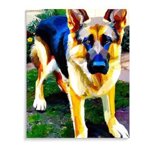 DIY Paint by Number for Adults Beginner German Shepherd Dog Paint by Number on Canvas DIY Oil Painting for Gift Home Wall Decor 12x16inch(30x40cm) Frameless