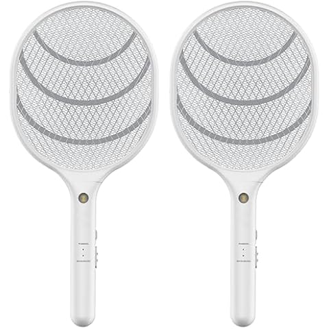 Elvissmart Electric Fly Swatter Racket 2 Pack, 3000V Handheld Bug Zapper Racket with Led Light, Fly Zapper for Indoor & Outdoor Cover