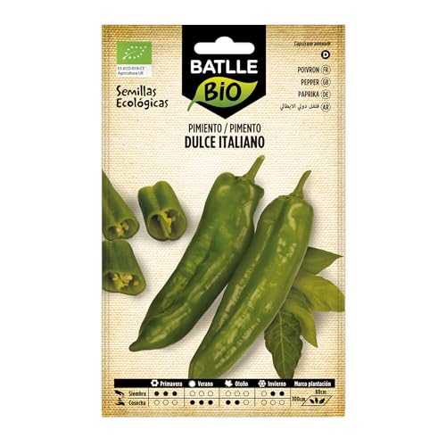 BATLLEBIO Pimiento Dulce Italiano – Bolsa de Semillas Ecológicas para Plantar – Huerto Urbano, Maceta, Jardinera y Huerta