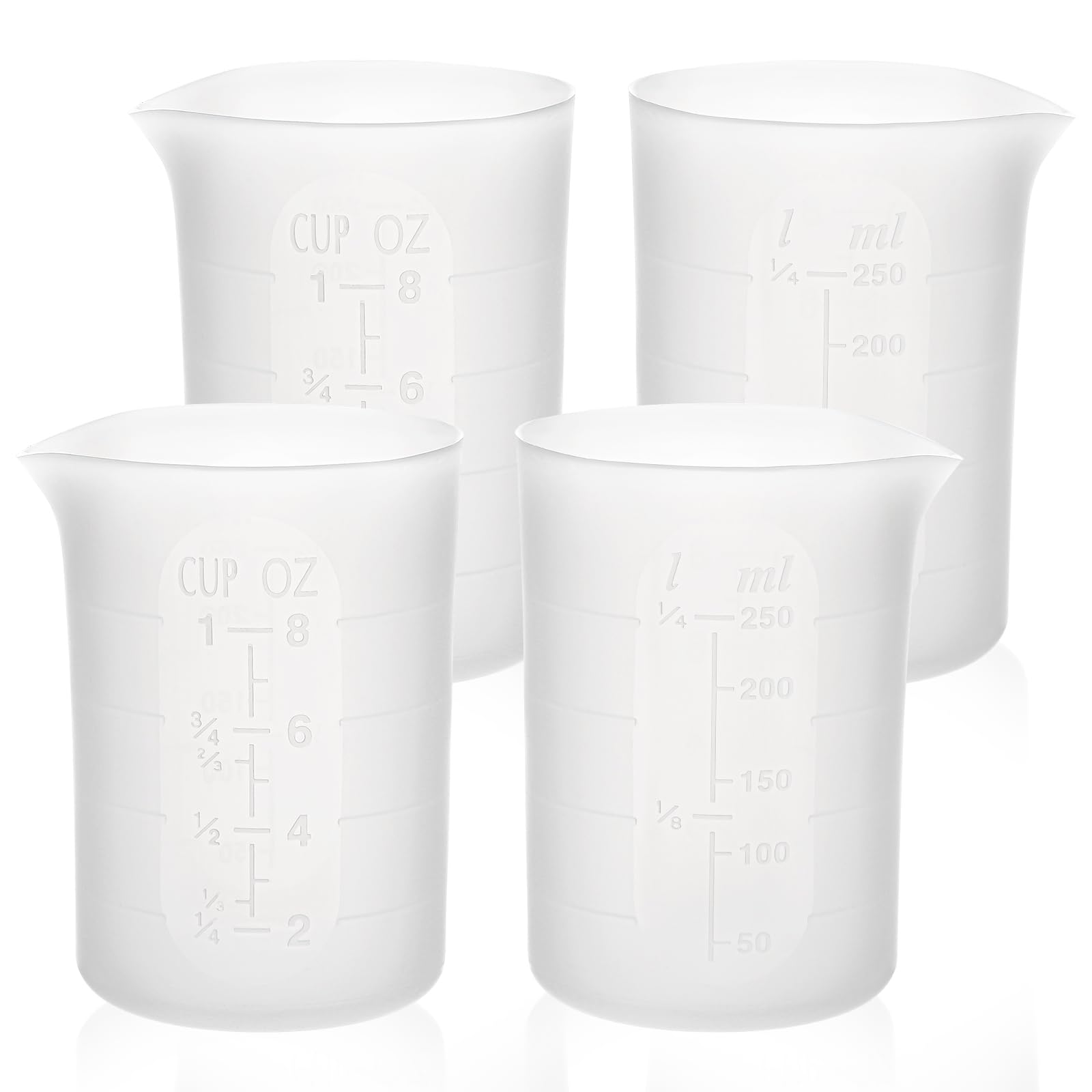 Misurino in Silicone 250ml, 4 Pezzi Misurino Graduato Silicone, Bicchiere Dosatore in Resina Epossidica, Tazze di Miscelazione Antiaderenti, per Stampi Resina Epossidica, Pittura