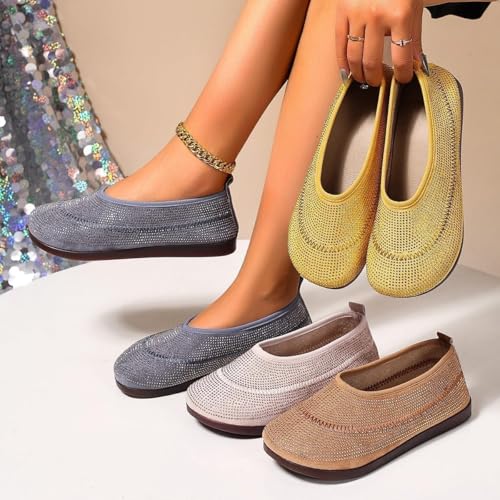 Women's Casual Breathable Soft-Soled Walking Shoes,Women's Elegant Sparkly Rhinestone Ballet Flats, Slip-On Comfortable Orthopedic Walking Shoe2
