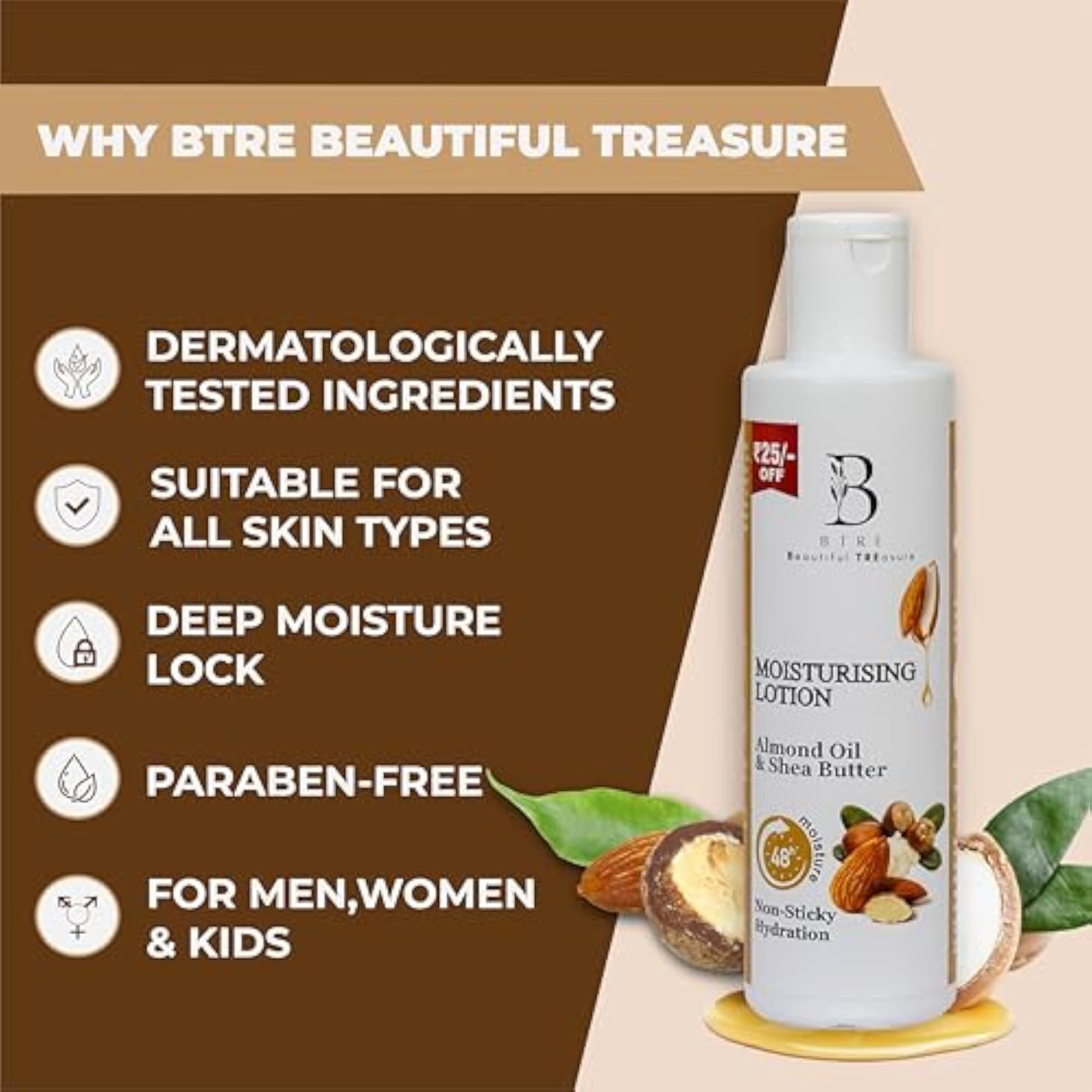 Almond Oil & Shea Butter Moisturising Lotion, 48Hr Hydration