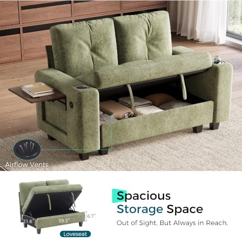 Image of LINSY HOME Loveseat Sofa with Storage, Chenille, Green