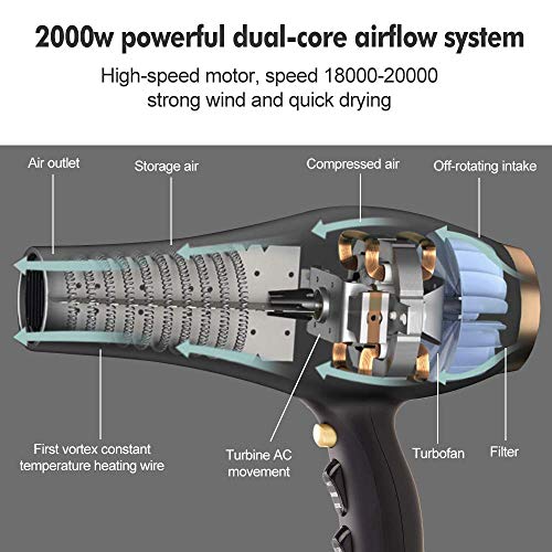 2000 Watt Hair Dryer With Infrared + Ionic + Ceramic Tourmaline Technology For Less Damage,Quiet Pro Ion Powerful Airflow Blow Dryers With Diffuser #TOP7