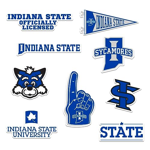 Image of Indiana State University 8ct Vinyl Large Deluxe Stickers Variety Pack - Laptop, Water Bottle, Scrapbooking, Tablet, Skateboard, Indoor /Outdoor - Set of 8