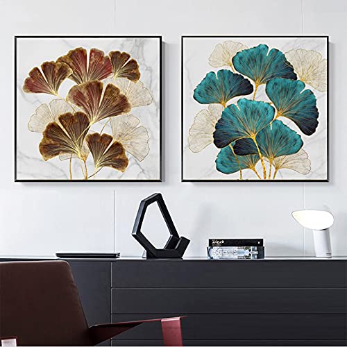 Toile Ginkgo nordique moderne 60x60cm sans cadre par 2 pour salon