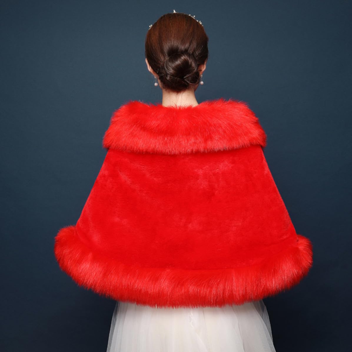 Châle de Mariage en Peluche Rouge, Cape D'épaule Élégante pour Femme | Peluche Douce, pour Fêtes de Mariage et Soirées de Bal, Style Simple et Charmant