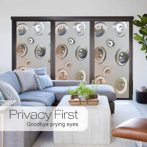 Image of COLORMATE Premium Vinyl Stained Frosted Window Glass Film (18x200 Inch) - Self-Adhesive Wallpaper Sticker Opaque Tint Cling for Window Glass Privacy Cover, Door, Office, Home.| Anti-UV. 3D Circles