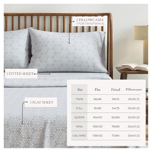 Image of Great Bay Home Flannel Sheet Set Queen Size - 100% Turkish Cotton, Double-Brushed, Lodge-Printed Bed Sheets - Ultra-Soft, Cozy, 4-Piece Bedding Set (Snowflake- Mosaic Blue)
